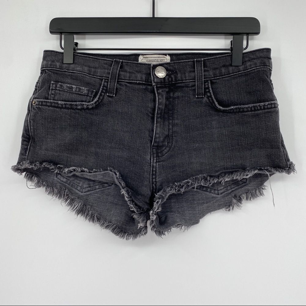 Current/Elliott The Gam Short Frayed Raw Hem Black Faded Mini Denim in Townhouse